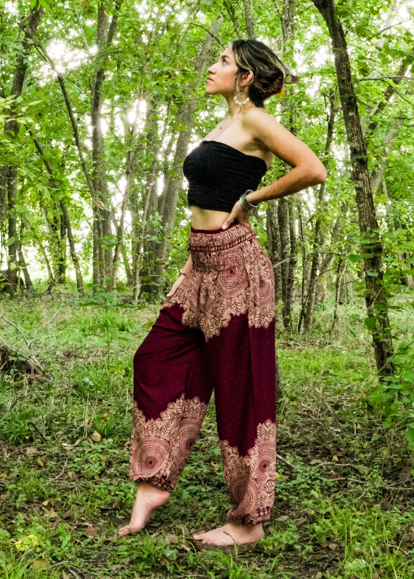 Burgundy Lotus Bloom Harem Pants