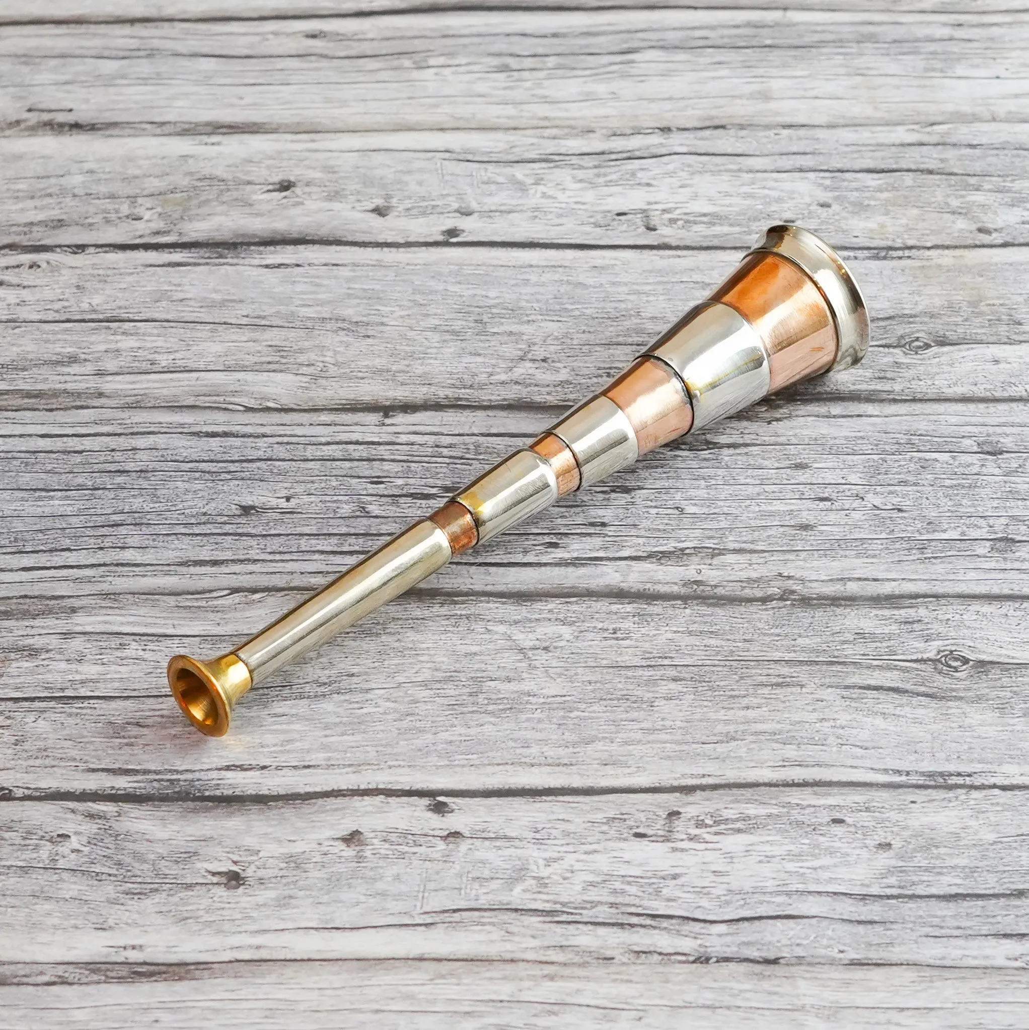 Copper Fox Hunting Horn with Four Bands and Brass Mouthpiece