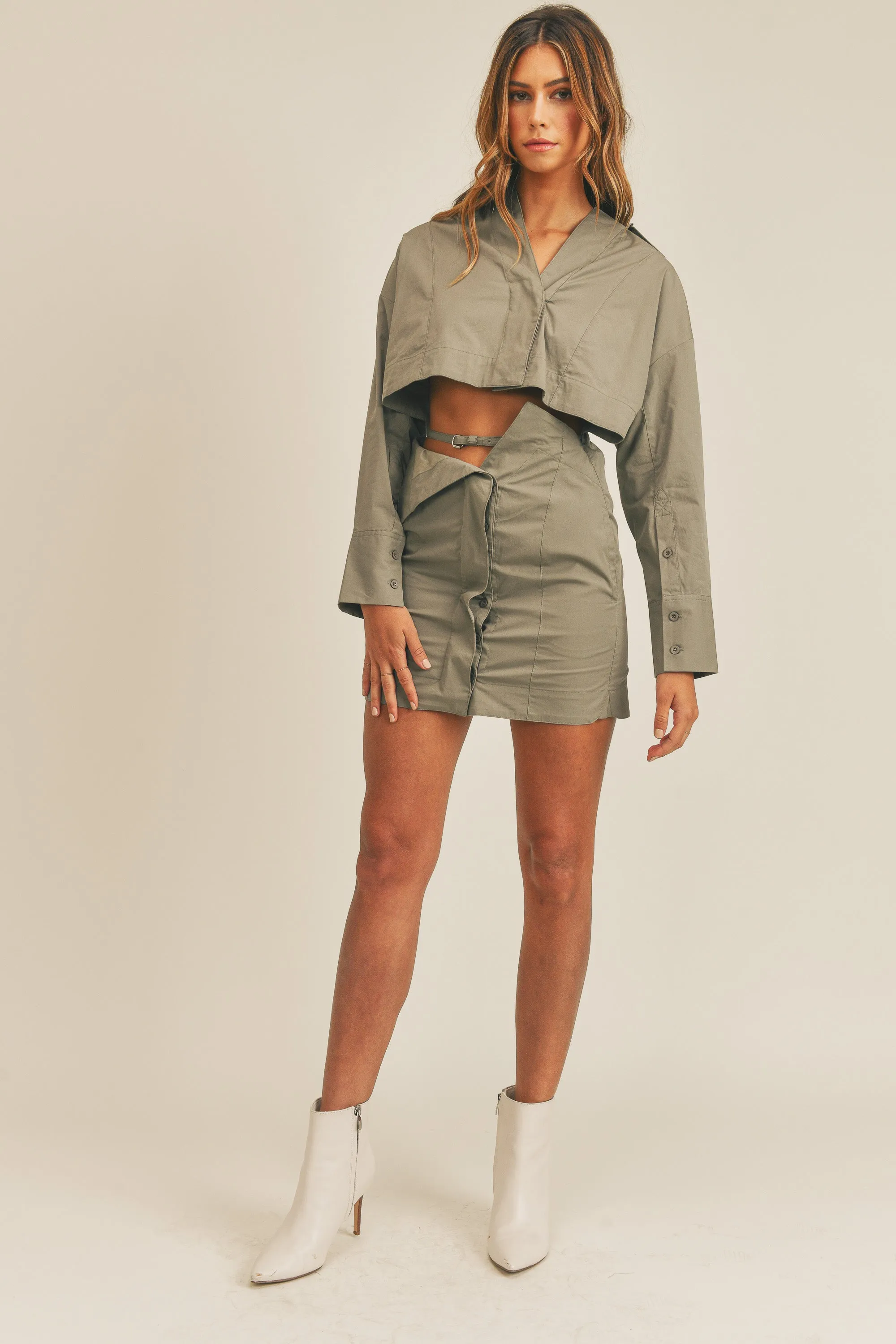 DELIANA HIDDEN BUTTON SHIRT BELTED DRESS