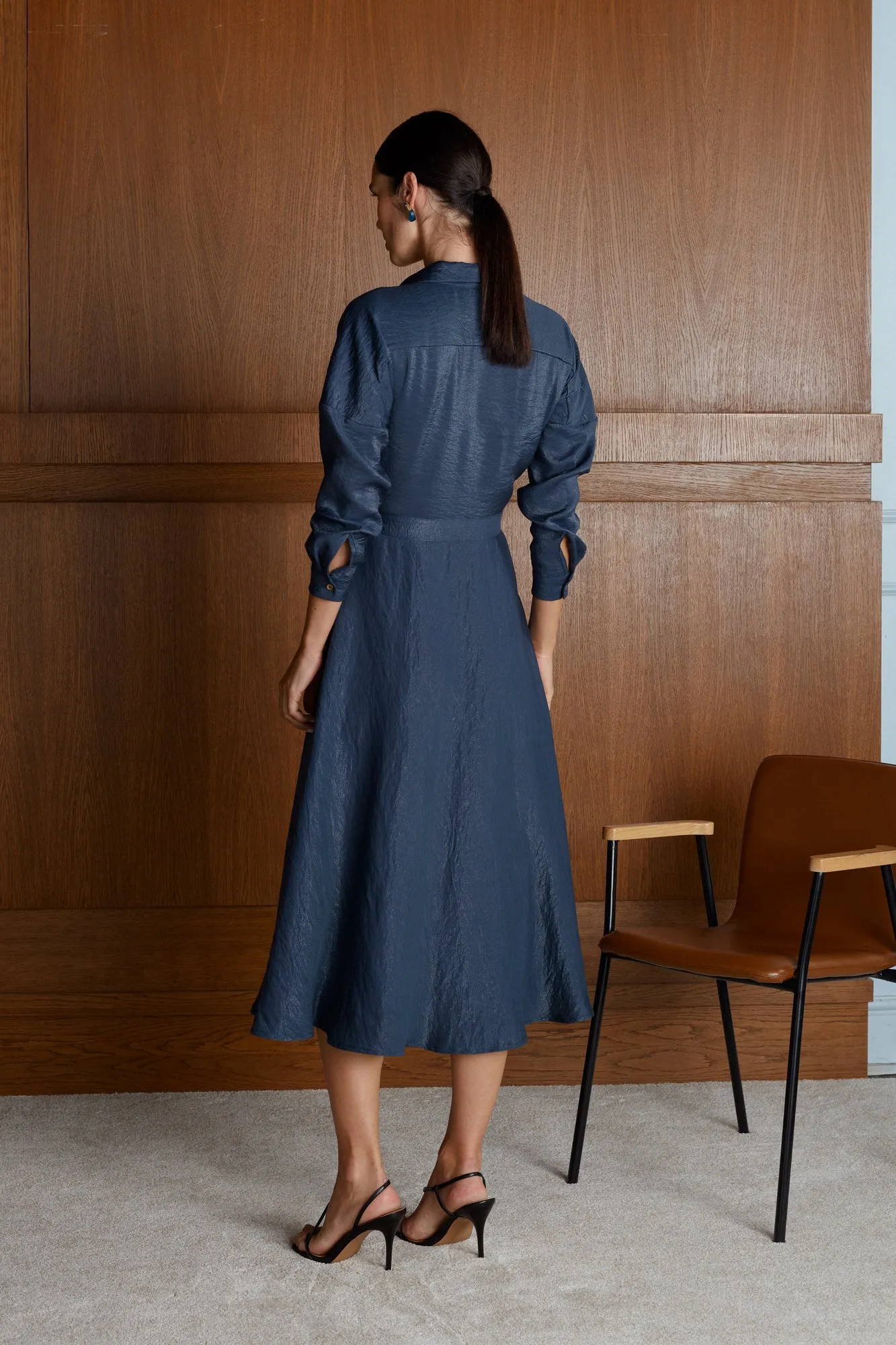 DORES navy blue midi shirt dress