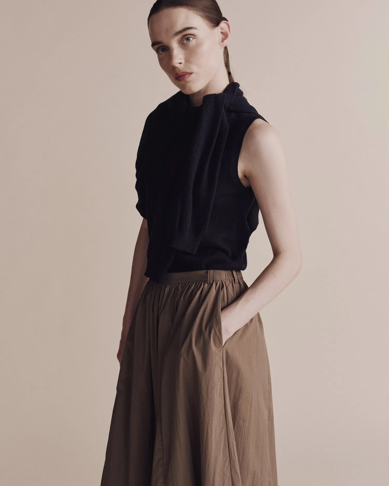 Gathered Maxi Skirt - Light Brown