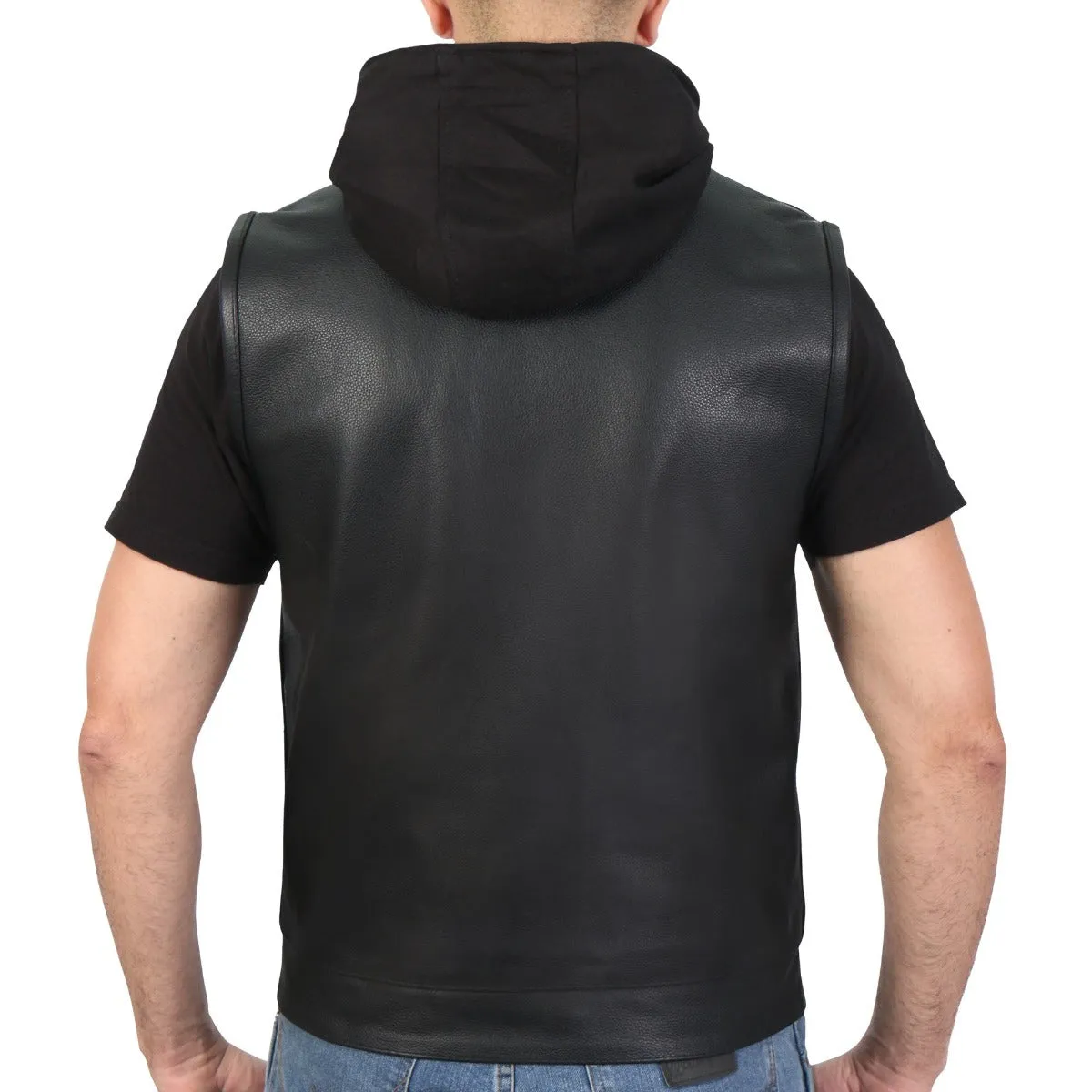 Hot Leathers Men's Leather Motorcycle Biker Club Vest w/Hood