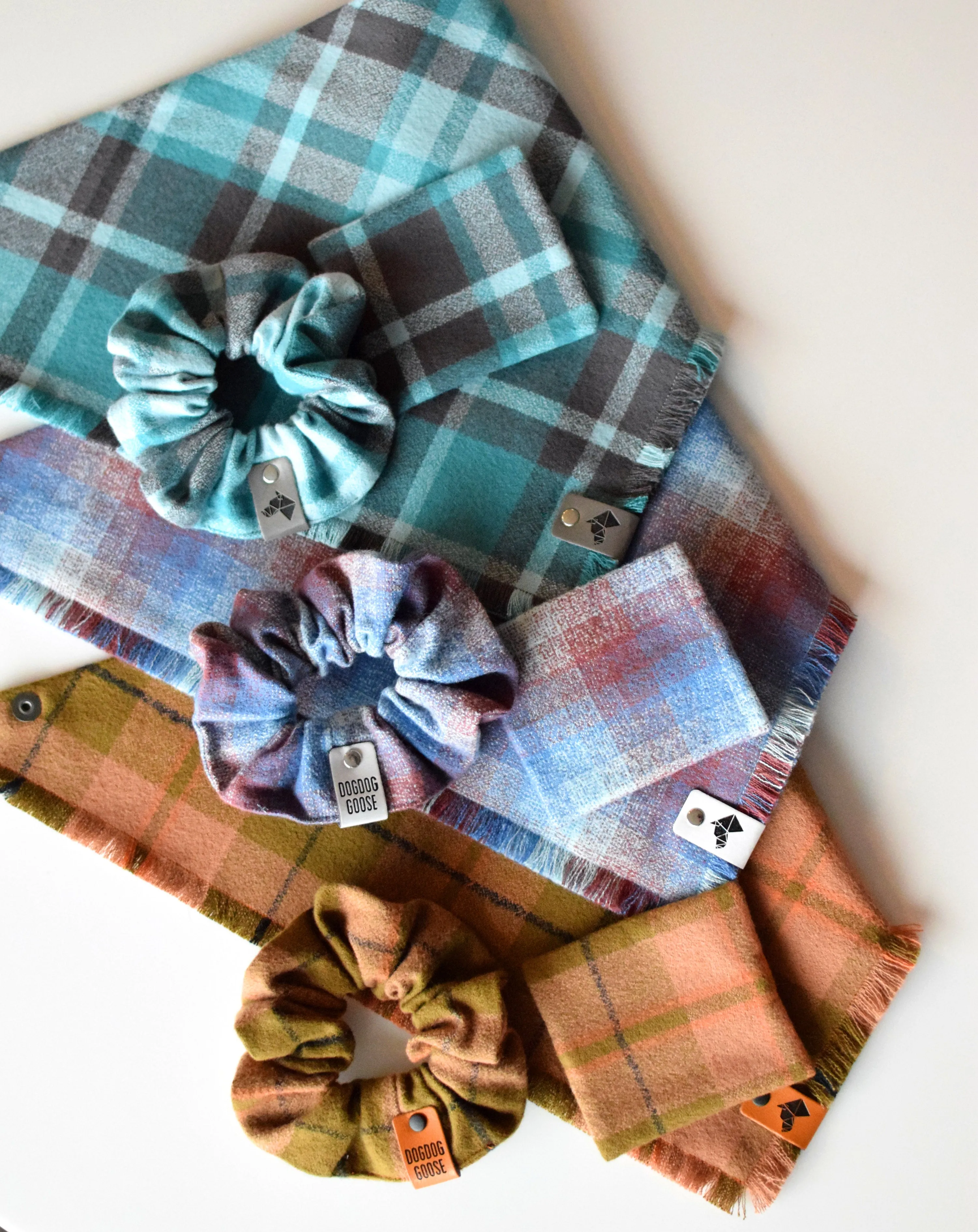 PEYTO Fringed Flannel Dog Bandana - Snap/Tie On Cotton Scarf