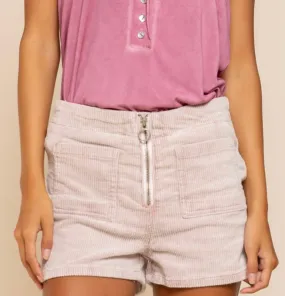 Powder Pink Colored Corduroy Mini High Waist Shorts
