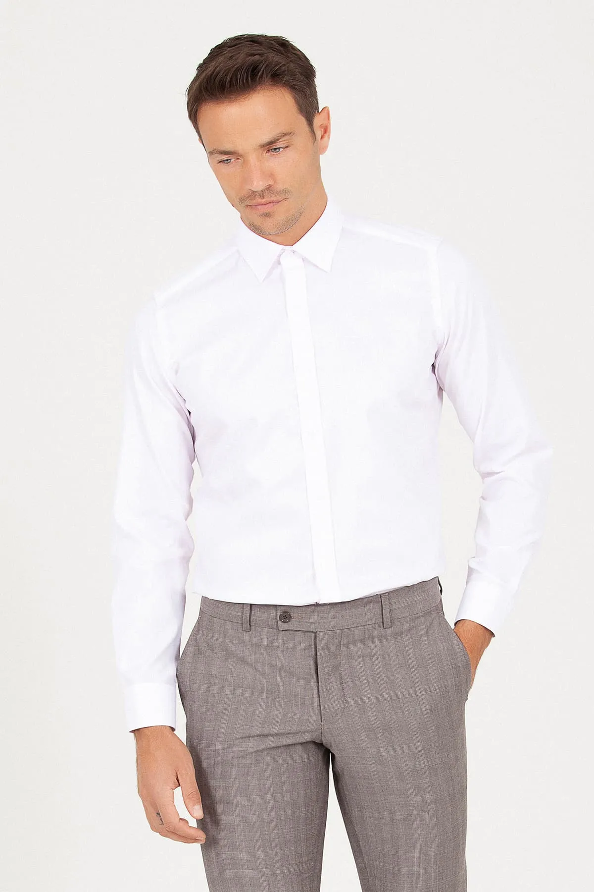 Slim Fit Long Sleeve Cotton Pink Dress Shirt