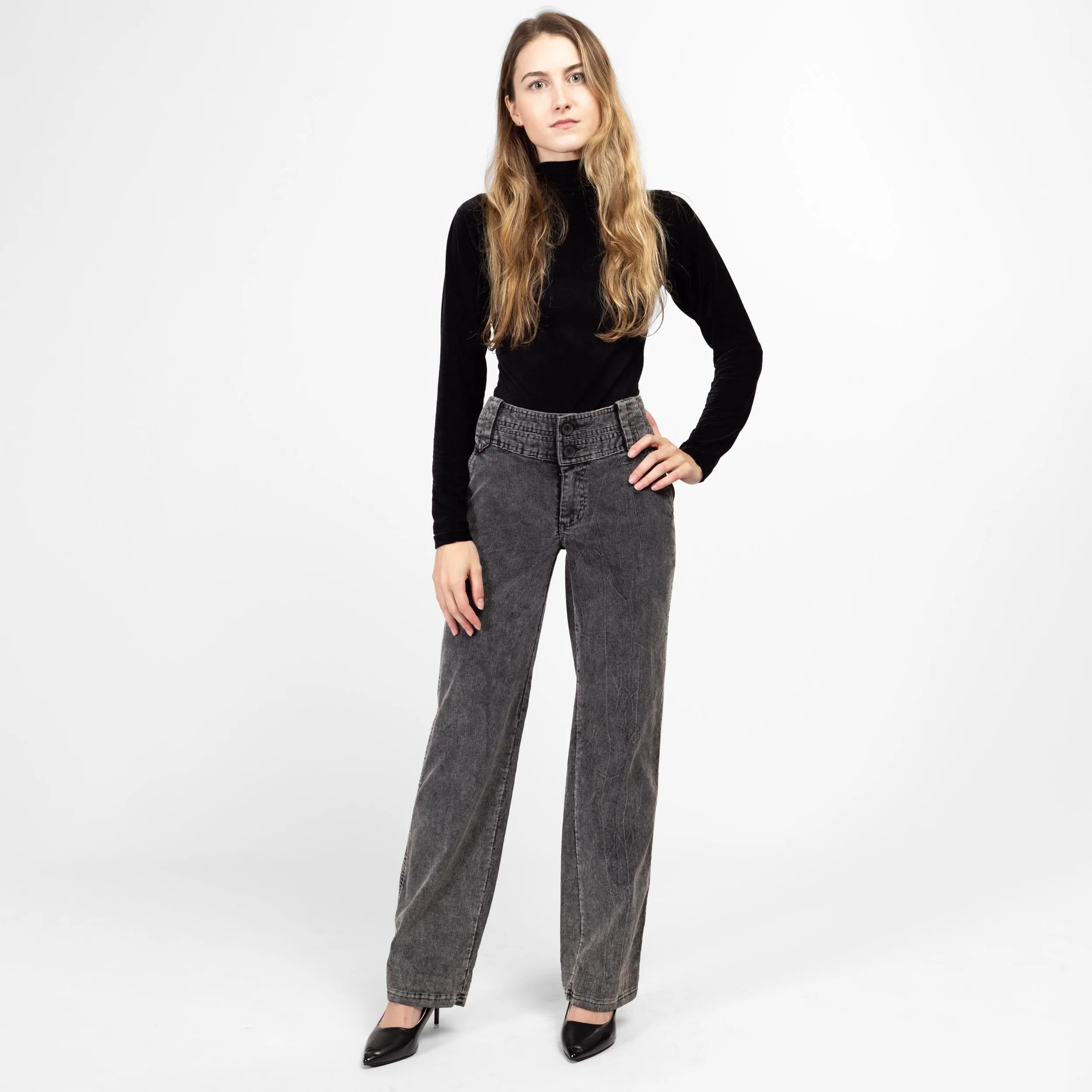 XXS-XS 90s Dark Grey Corduroy Straight Leg Pants